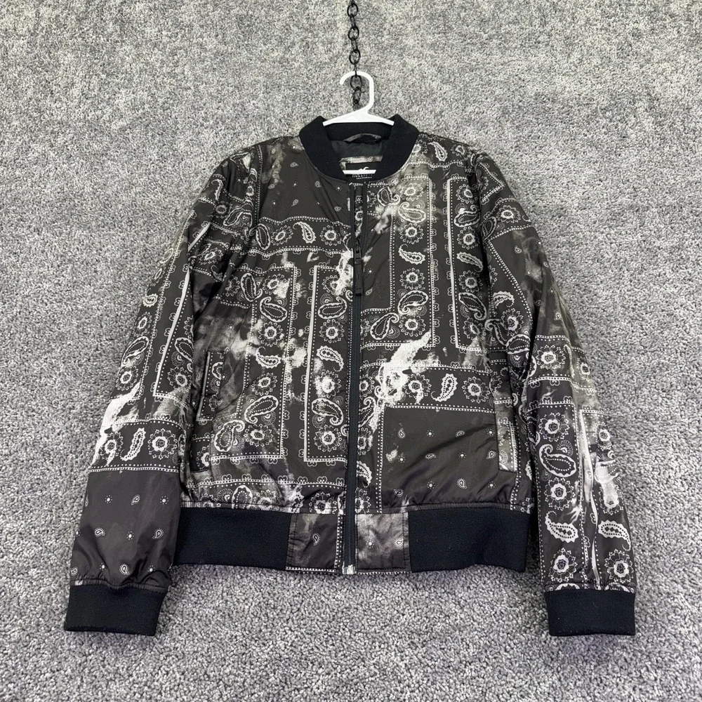 Hollister Jacket Mens Medium Black Bandana Paisley Bomber Full Zip Casual